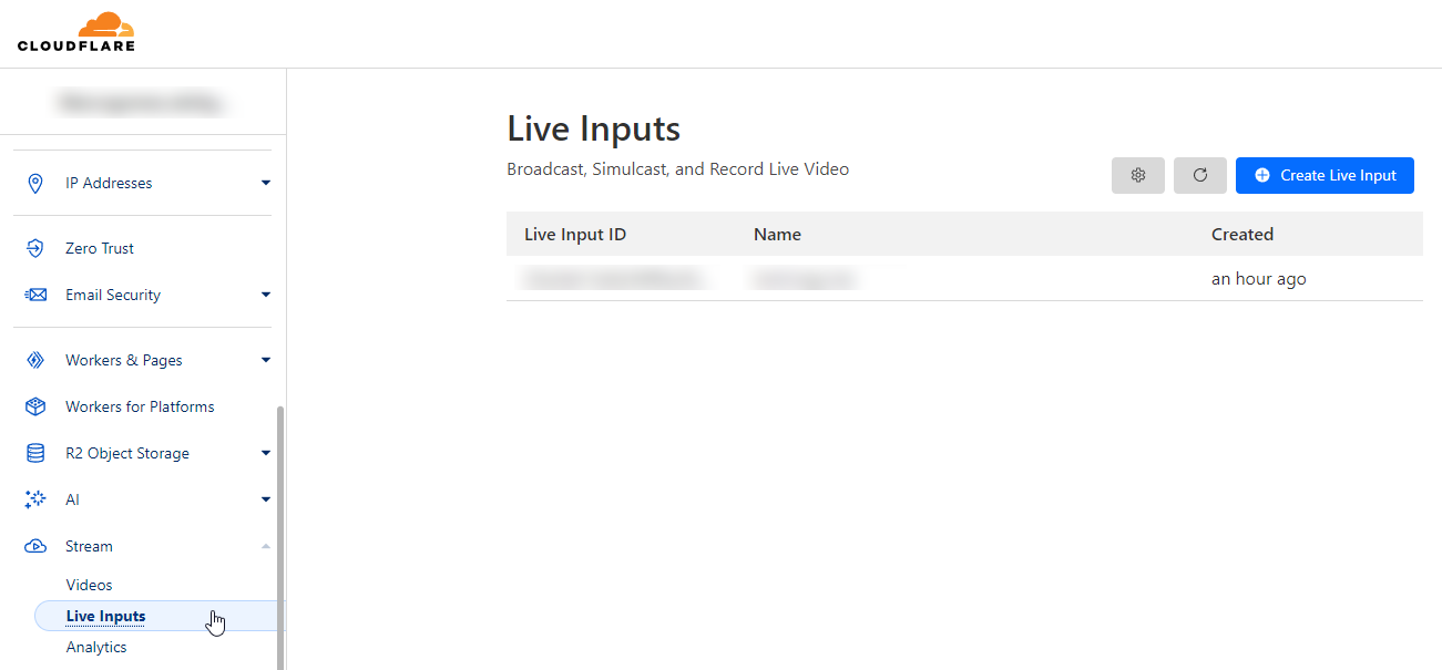 Cloudflare Stream Live Inputs